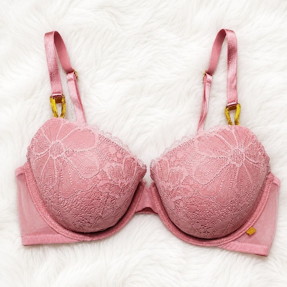 Victoria's Secret Lined Demi Bra Floral Lace Multiway Straps Pink 36C